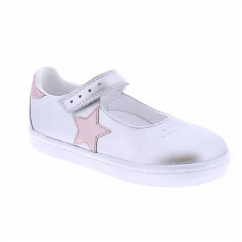 NEW FOOTMATES kid's stella mary jane shoes in silver/rose